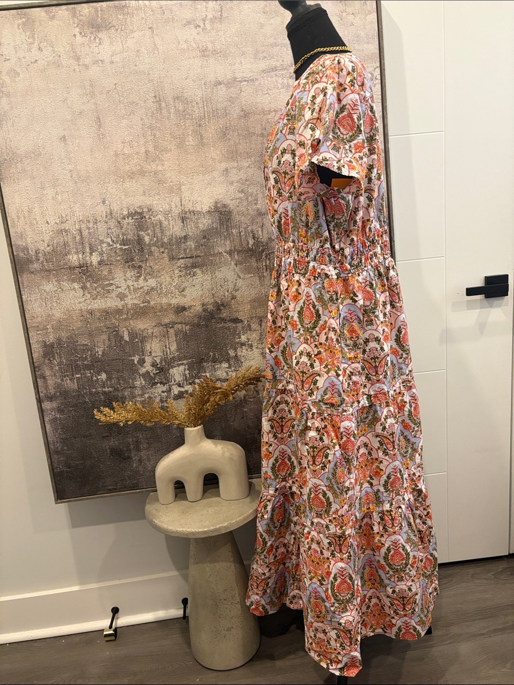 Anthropologie Floral Paisley Maxi Dress in Pink & Orange 100% Cotton - Picture 4 of 7